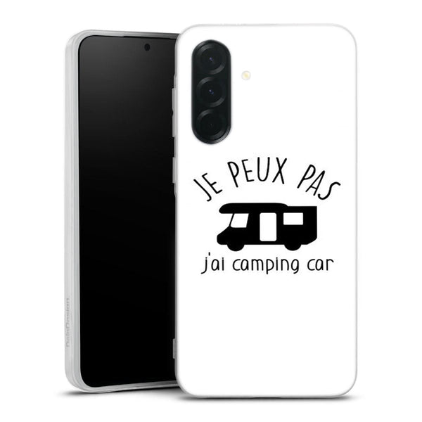 Coque Samsung A36 5G Je peux pas j'ai camping car, protection pour téléphone portable pas cher, accessoire galaxy a 36 en silicone blanc, idée cadeau pour les campeurs