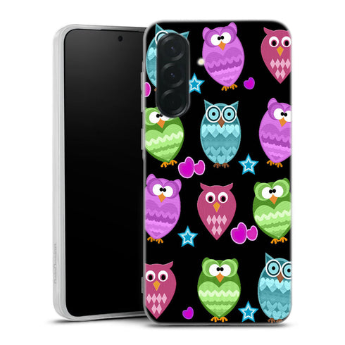 Coque pour Samsung A36 5G Funky owls, aesthetic souple, en silicone premium, idée cadeau pour ado