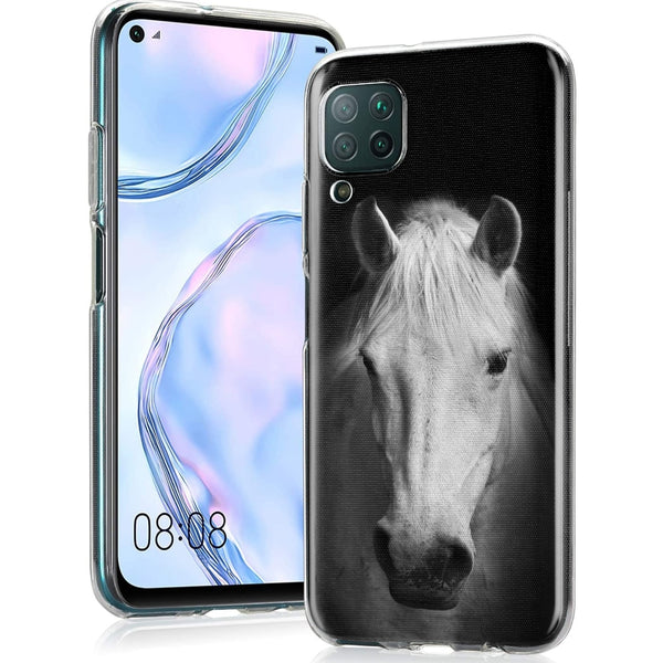 Achetez la Coque Huawei P40 Lite Tête Cheval Noir et Blanc en Silicone