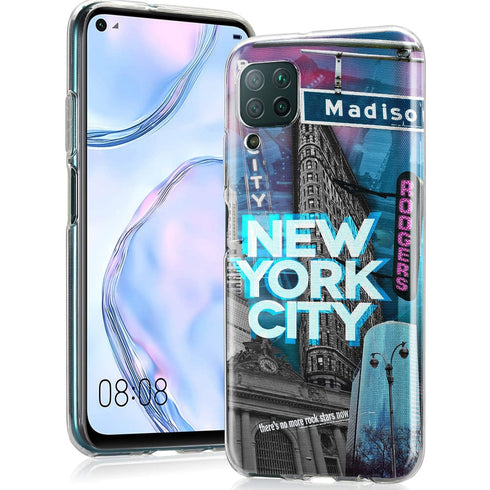 New York City l P40, P40 Lite, P40 Pro, Coque Huawei en Silicone, motif Ville, Jaune, Bleu, Rose MaCoquePerso