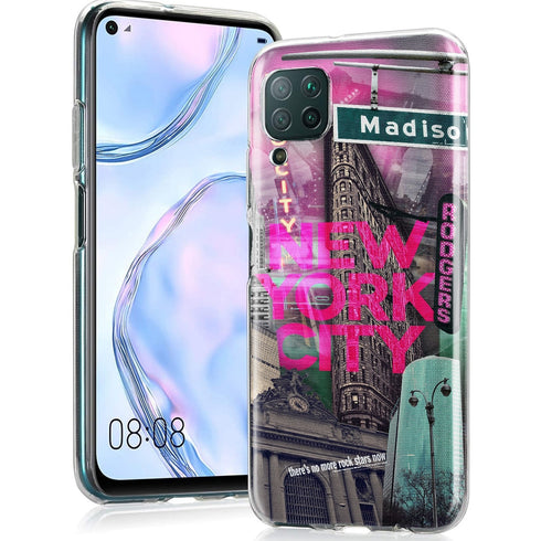 New York City l P40, P40 Lite, P40 Pro, Coque Huawei en Silicone, motif Ville, Jaune, Bleu, Rose MaCoquePerso