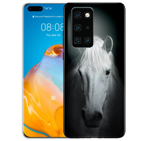 Huawei P40, P40 Pro - Coque Tête de Cheval Noir et Blanc - Bumper en Silicone