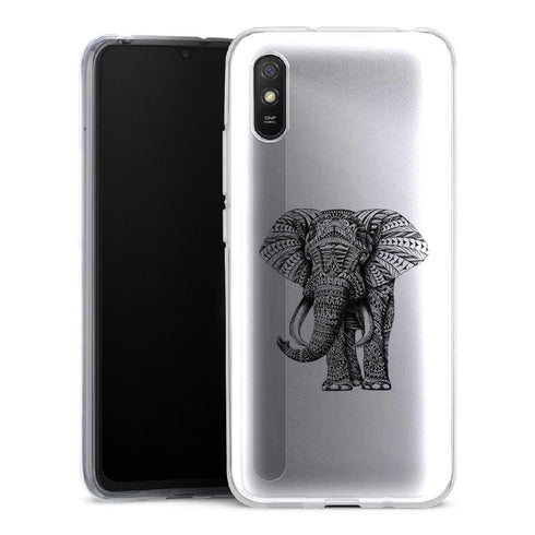 Coque Xiaomi Redmi 9 Noir dessin Blanc Elephant - XIAOMI REDMI 9A