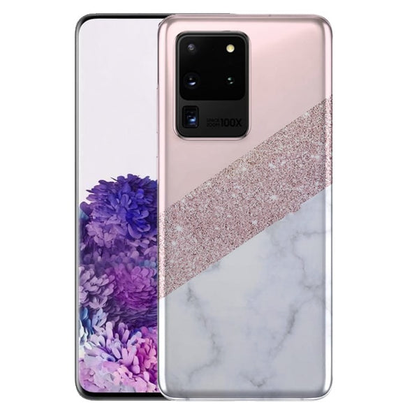 Marbre Blanc Rose Paillette - Coque Samsung S20, S20 Plus, S20 Ultra - Motif Marbré