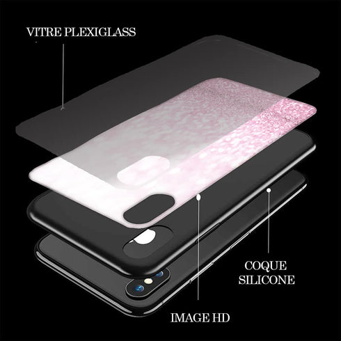 Strass et Paillettes Roses, Vitre Verre Trempé iPhone X, XR, XS, iPhone 11, iPhone 8 Plus, iPhone 8