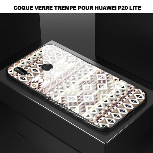 Coque telephone arriere en Verre Trempé pour Huawei P20 LITE motif Brown Tribal Native