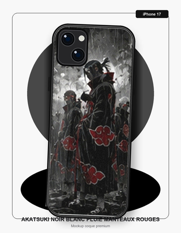 Coque iPhone 17 Manga Naruto Akatsuki Noir Blanc Pluie Manteaux Rouges Naruto