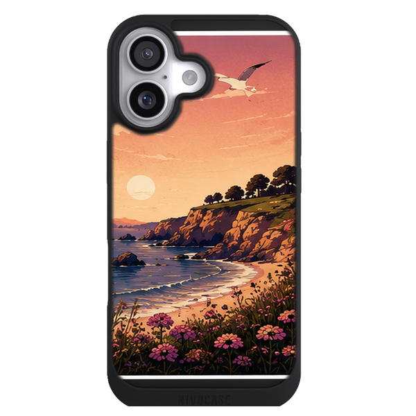 Coque Bretagne Cote Rose au Couchant - Falaise, Soleil et Fleurs Sauvages