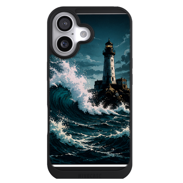 Coque Bretagne Phare et Vague Geante - Tempete Atlantique