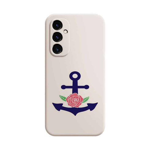 Coque Samsung Galaxy A05S ancre florale bleu marine et rose