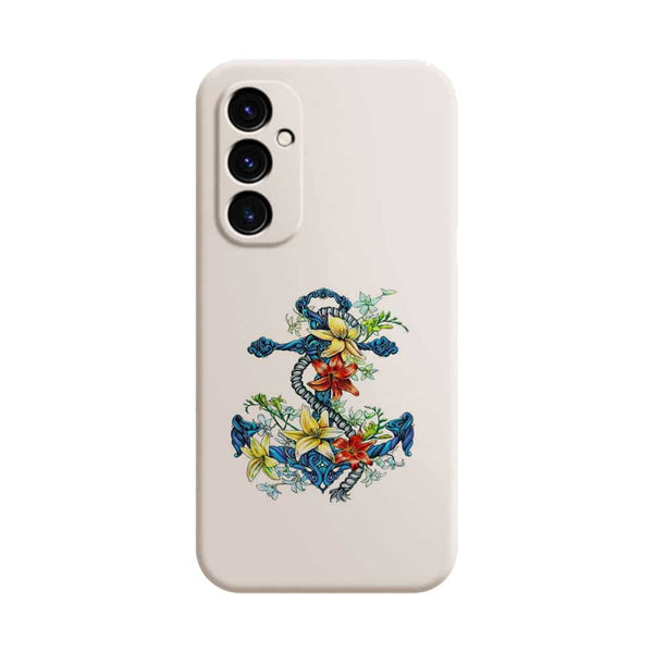 Coque Samsung Galaxy A05S ancre bleu avec illustration de lis du jour
