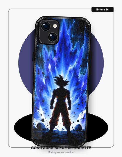 Coque Dragon Ball Goku Aura Bleue Silhouette iPhone 16 Dragon Ball