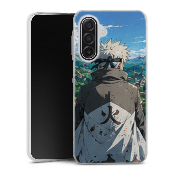 Coque Samsung A17 5G Naruto Hokage Kakashi Manteau Blanc Village Konoha Montagne Naruto