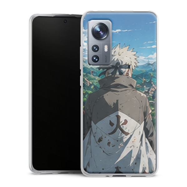 Coque Xiaomi 12 5G Naruto Hokage Kakashi Manteau Blanc Village Konoha Montagne Naruto