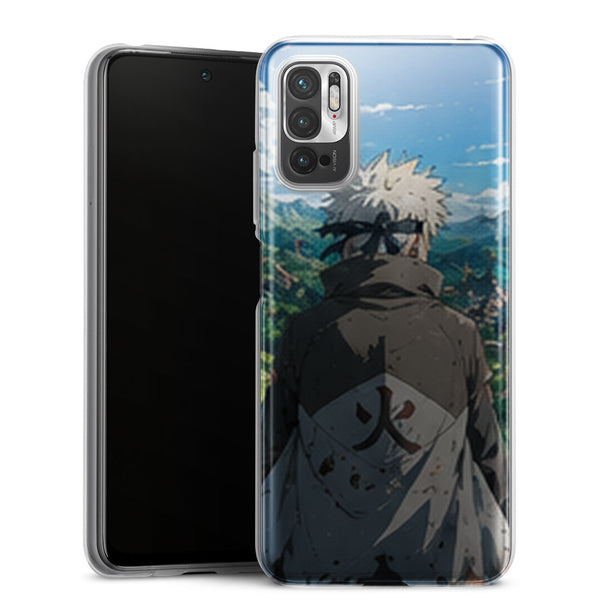 Coque Xiaomi Redmi Note 10 5G Naruto Hokage Kakashi Manteau Blanc Village Konoha Montagne Naruto