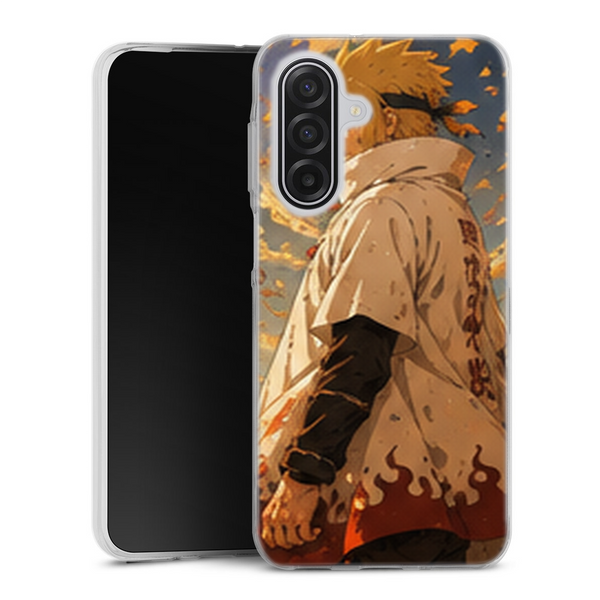 Coque Samsung A17 5G Naruto Hokage Minato Manteau Blanc Feuilles Automne Naruto