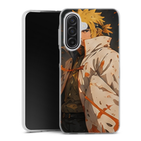 Coque Samsung A17 5G Naruto Hokage Minato Manteau Blanc Feuilles Orange Portrait Naruto