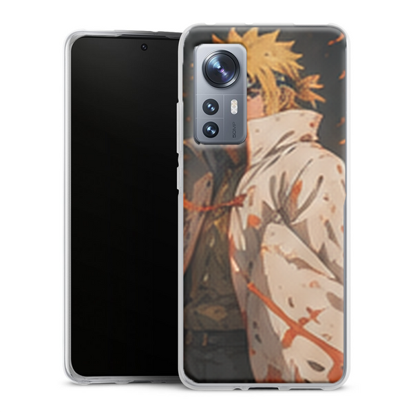 Coque Xiaomi 12 5G Naruto Hokage Minato Manteau Blanc Feuilles Orange Portrait Naruto