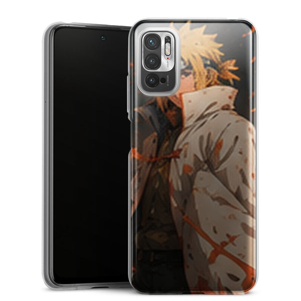 Coque Xiaomi Redmi Note 10 5G Naruto Hokage Minato Manteau Blanc Feuilles Orange Portrait Naruto