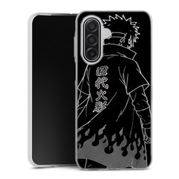 Coque Samsung A17 5G Naruto Hokage Minato Noir Blanc Manteau Flammes Minimaliste Naruto