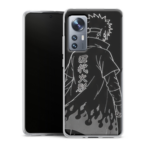 Coque Xiaomi 12 5G Naruto Hokage Minato Noir Blanc Manteau Flammes Minimaliste Naruto