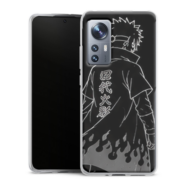 Coque Xiaomi 12 5G Naruto Hokage Minato Noir Blanc Manteau Flammes Minimaliste Naruto