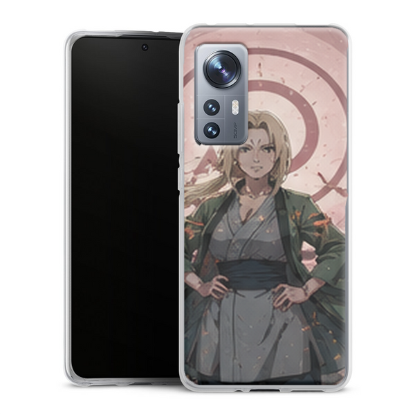 Coque Xiaomi 12 5G Naruto Hokage Tsunade Senju Portrait Fond Rose Konoha Naruto