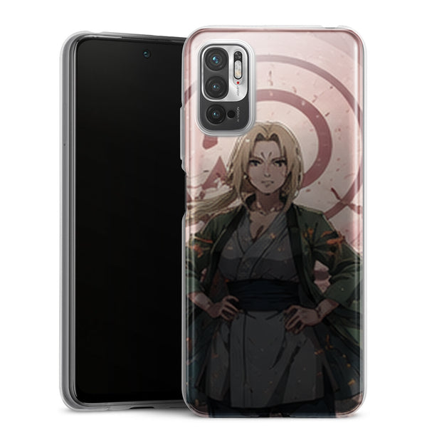 Coque Xiaomi Redmi Note 10 5G Naruto Hokage Tsunade Senju Portrait Fond Rose Konoha Naruto