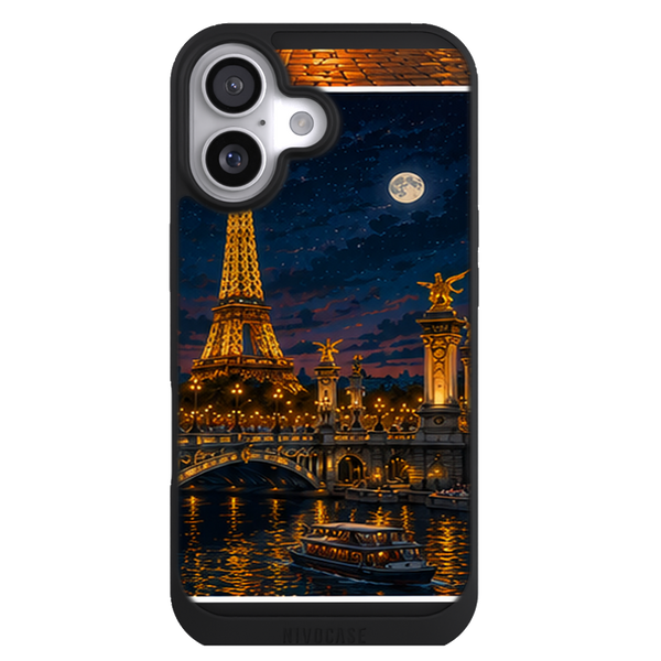 Coque Ile-de-France Tour Eiffel Nuit sur la Seine - Lune, Ponts et Reflets
