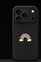 Coque iPhone 17 noire emoji arc-en-ciel pastel