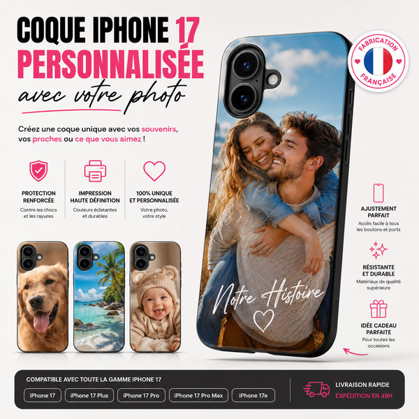 Coque iPhone 17 personnalisée avec photo de couple imprimée en haute définition, compatible iPhone 17 Plus, Pro, Pro Max et 17e