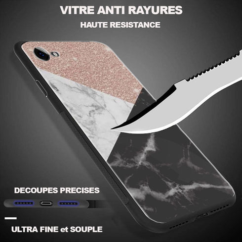 Coque antichocs iPhone X Marbre Strass Rose