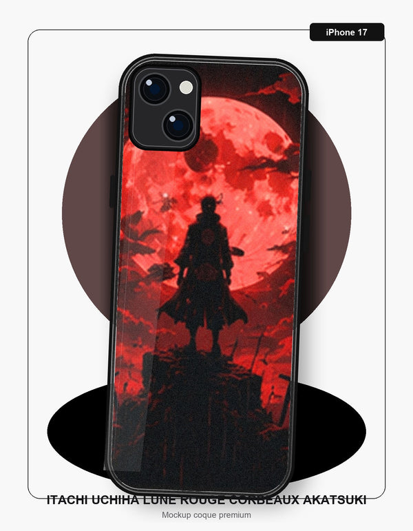 Coque iPhone 17 Manga Naruto Itachi Uchiha Lune Rouge Corbeaux Akatsuki Naruto