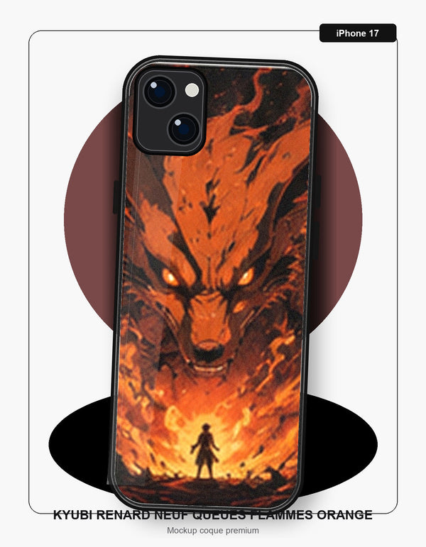 Coque iPhone 17 Manga Naruto Kyubi Renard Neuf Queues Flammes Orange Naruto