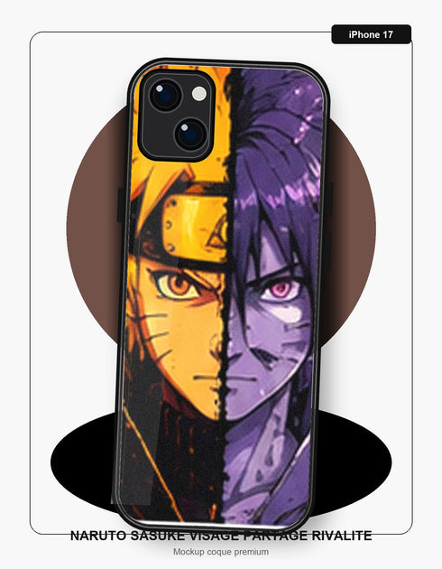 Coque iPhone 17 Manga Naruto Sasuke Visage Partage Rivalite Naruto