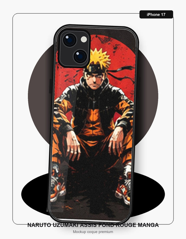 Coque iPhone 17 Manga Naruto Uzumaki Assis Fond Rouge Manga Naruto