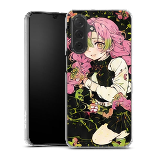 Coque Samsung A27 5G Demon Slayer Mitsuri Kanroji Fond Fleurs Noir - coque Samsung A27 5G Demon Slayer