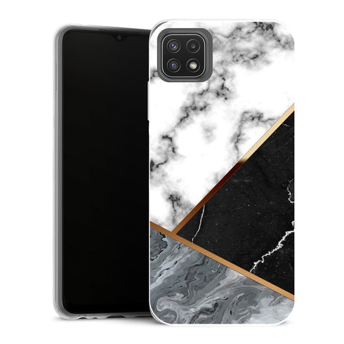 Coque Samsung Galaxy A22 5G Aesthetic Elégant marbre argenté avec doublure en bronze - MaCoquePerso