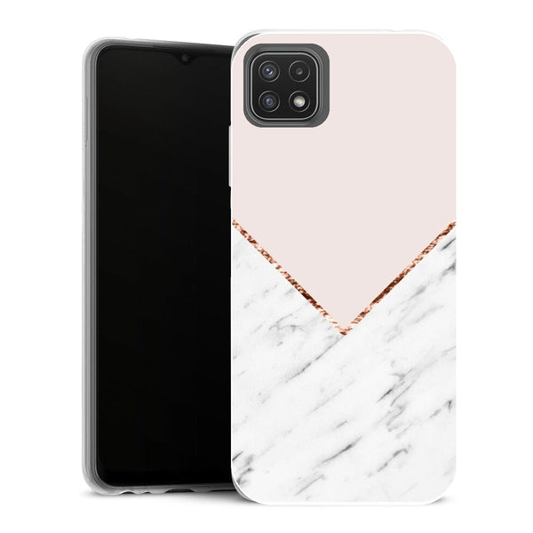 Coque Samsung Galaxy A22 5G Aesthetic Marbre géométrique pivoine blush - MaCoquePerso