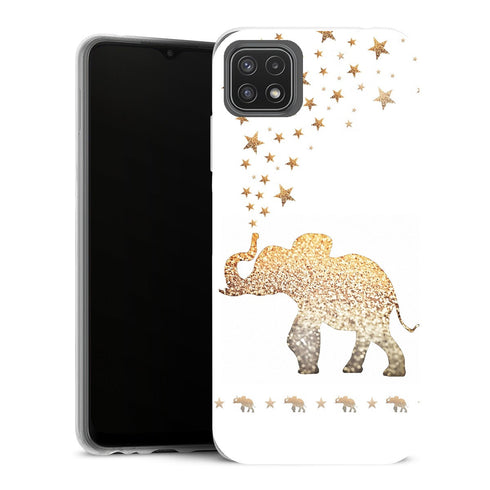 Coque Samsung Galaxy A22 5G Animaux Gatsby gold glitter elephant - MaCoquePerso