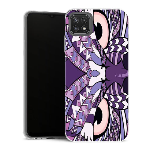 Coque Samsung Galaxy A22 5G Animaux Hibou Violet Azteque - MaCoquePerso