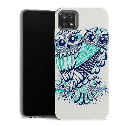 Coque Samsung Galaxy A22 5G Animaux Hiboux Turquoises - MaCoquePerso