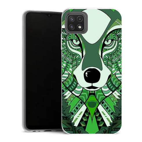 Coque Samsung Galaxy A22 5G Animaux Loup Vert Azteque - MaCoquePerso