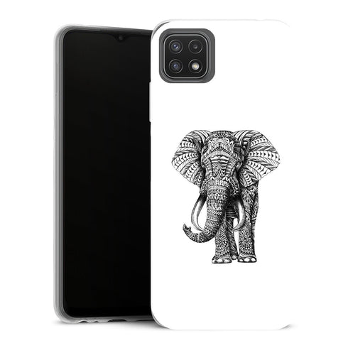 Coque Samsung Galaxy A22 5G Animaux Noir dessin Blanc elephant - MaCoquePerso