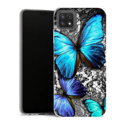 Coque Samsung Galaxy A22 5G Animaux Papillon Turquoise - MaCoquePerso