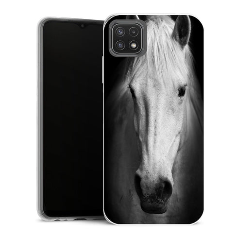 Coque Samsung Galaxy A22 5G Animaux Tete cheval noir et blanc - MaCoquePerso