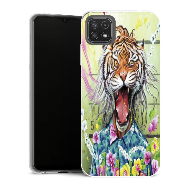 Coque Samsung Galaxy A22 5G Animaux Tiger Flowers - MaCoquePerso