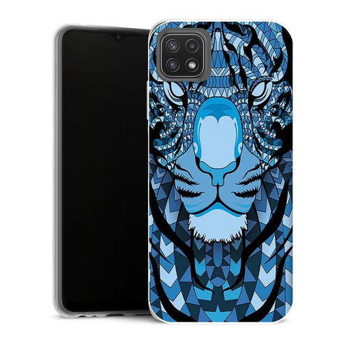 Coque Samsung Galaxy A22 5G Animaux Tigre bleu aztec - MaCoquePerso