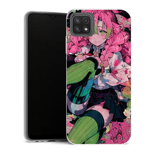 Coque Samsung Galaxy A22 5G Demon Slayer Mitsuri Kanroji Assis Fleurs Vives - MaCoquePerso