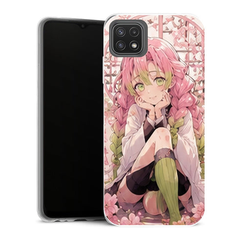 Coque Samsung Galaxy A22 5G Demon Slayer Mitsuri Kanroji Assis Jardin Roses - MaCoquePerso